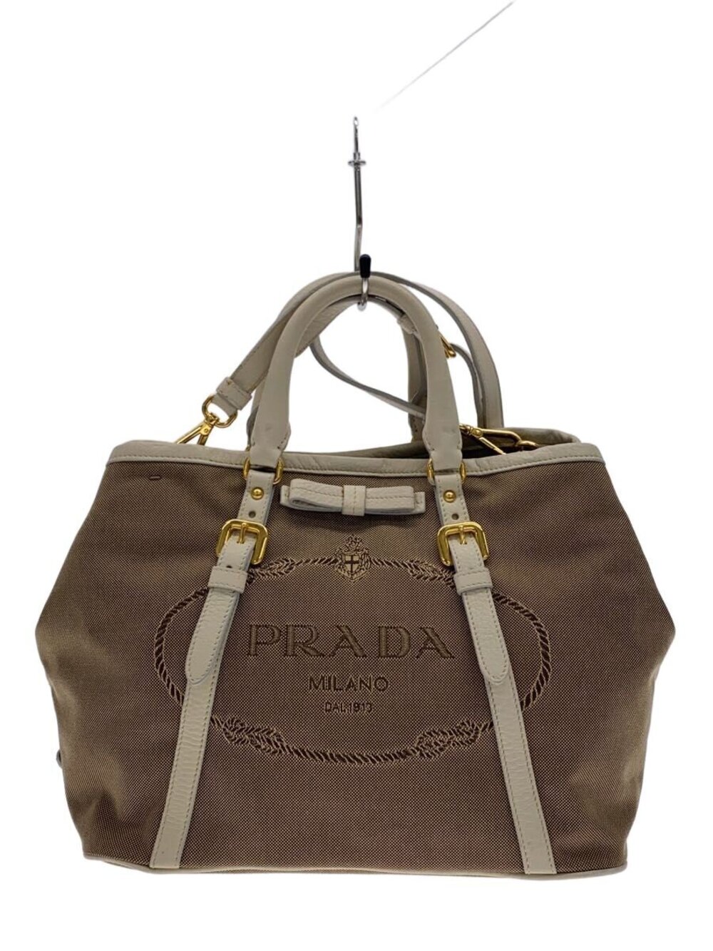 Prada Handbag Canvas Beige Cream